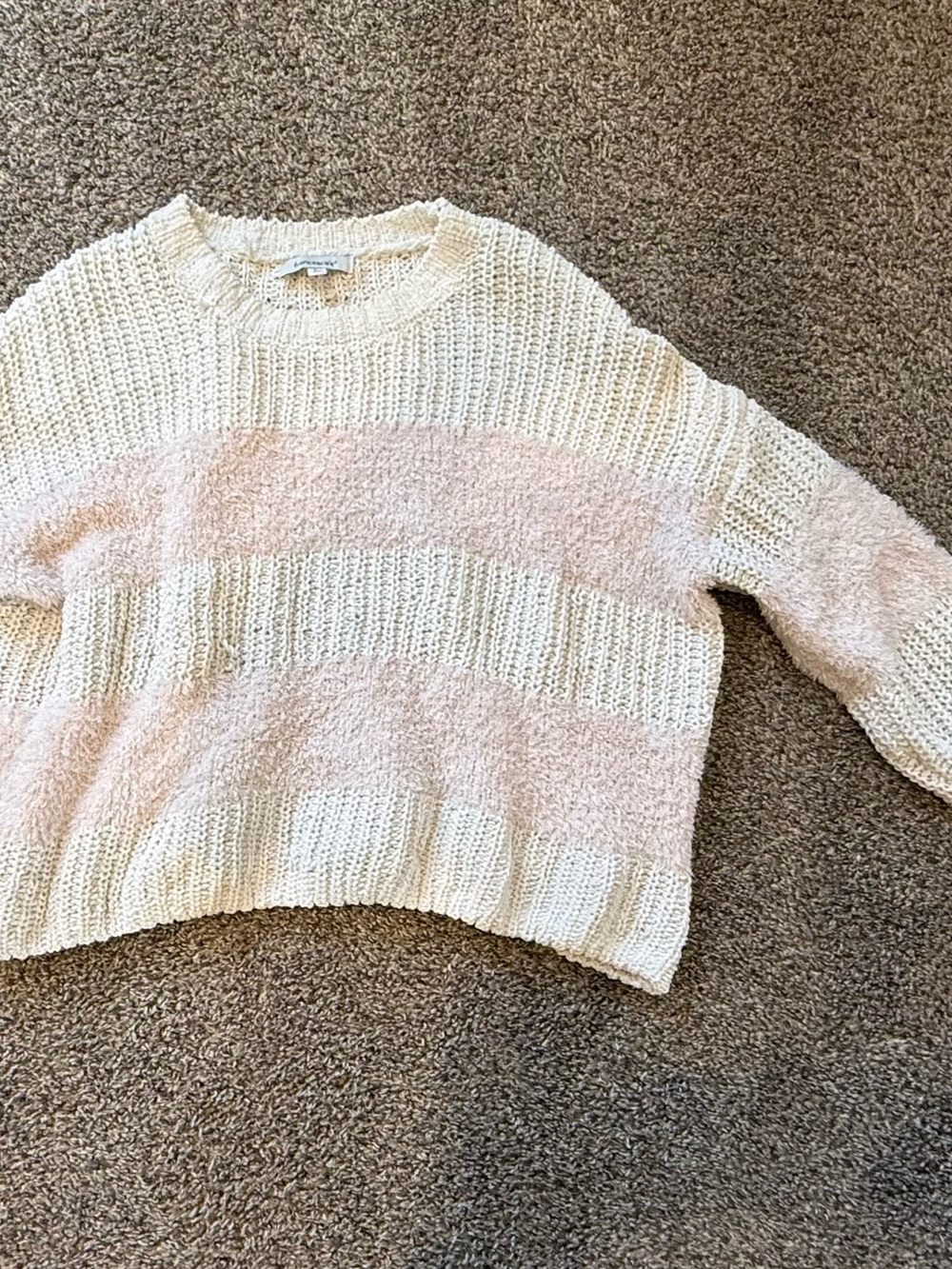 Francesca's Collections Cream Sweater with Blush Pink Stripes